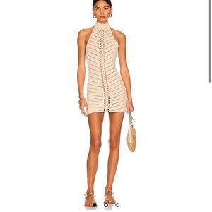 Camila Coelho Crochet Halter Mini Dress in Sand